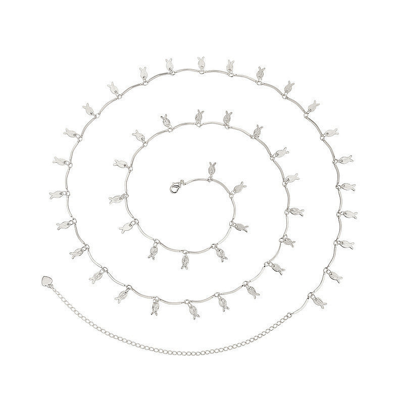 Rhinestone Pendant Metal Waist Chain with Adjustable Lobster Clasp