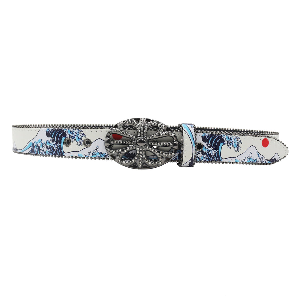 Y2K Wave Rhinestone PU Leather Belt with Alloy Pin Buckle