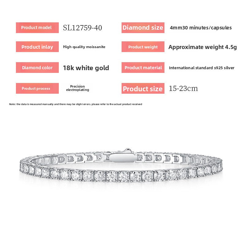 S925 Sterling Silver Moissanite Tennis Bracelet with Safety Clasp