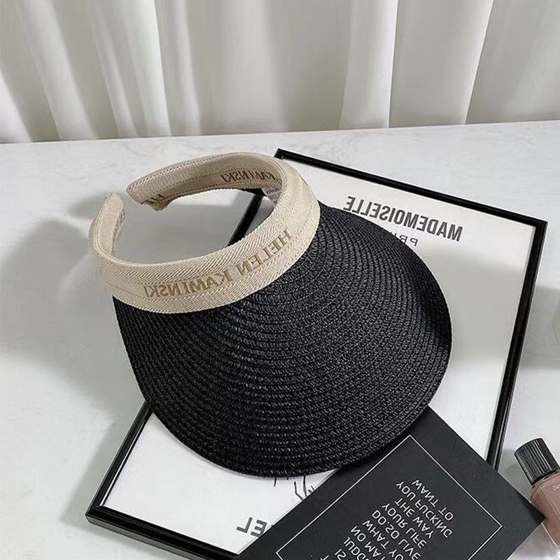 Wide-Brim Straw Sun Hat with Adjustable Open Top Design