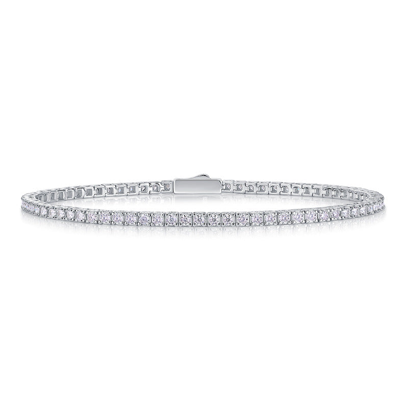 S925 Sterling Silver Moissanite Tennis Bracelet with Safety Clasp