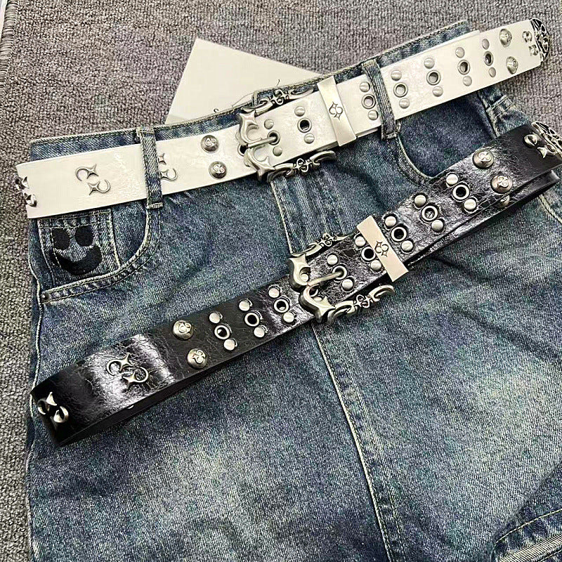 Rivet Detail PU Leather Belt with Metal Pin Buckle