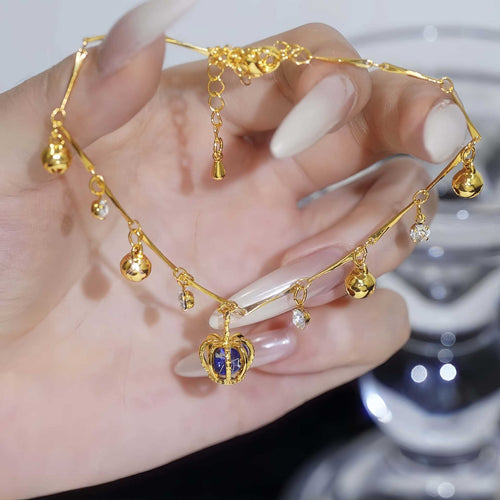 Crown Bell Charm Copper Alloy Anklet with Extension Chain