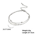 Feather Charm Double-Layer Stainless Steel Anklet with Lobster Clasp