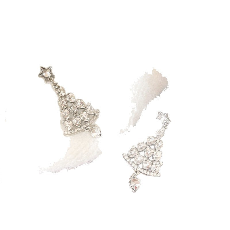 Zircon Tassel Christmas Tree Earrings with Silver Electroplated Finish