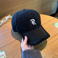Lambswool Embroidered Winter Baseball Cap with Curved Brim