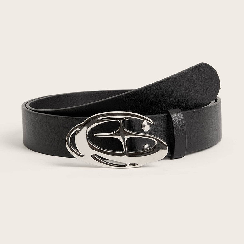 Vintage Cross Motif PU Leather Belt with Round Alloy Buckle