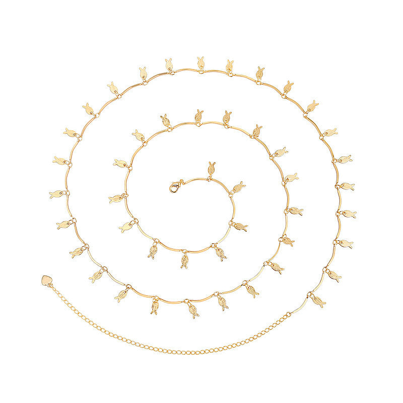 Rhinestone Pendant Metal Waist Chain with Adjustable Lobster Clasp