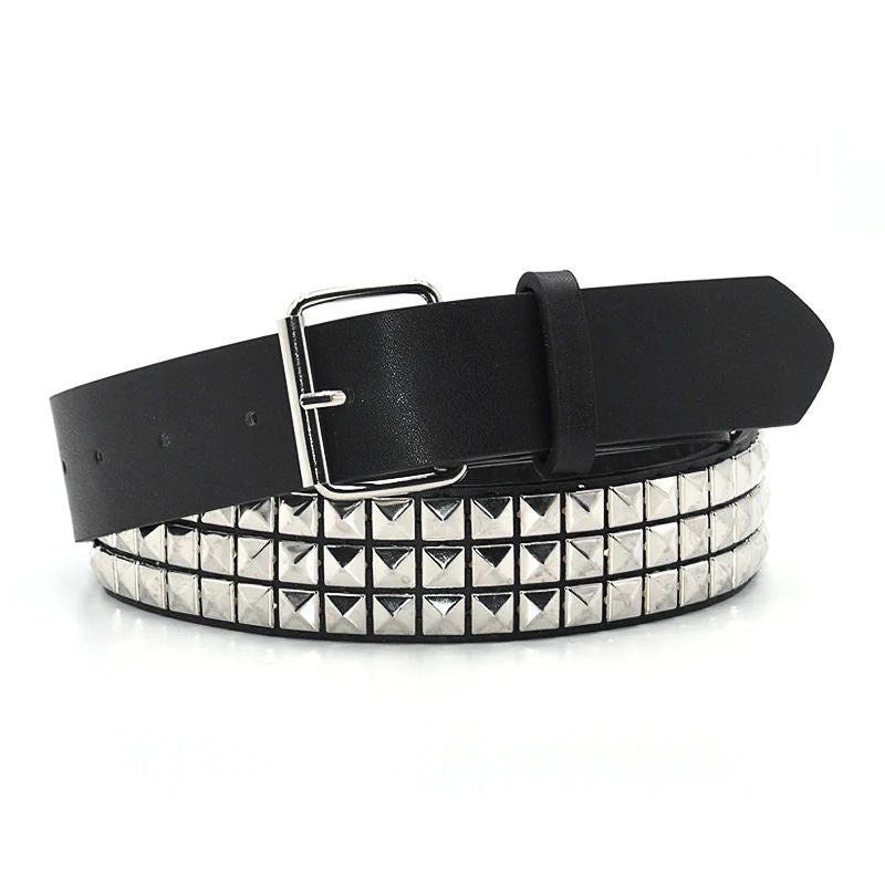 Studded Lace-Up Split Leather Belt with Stainless Steel Buckle