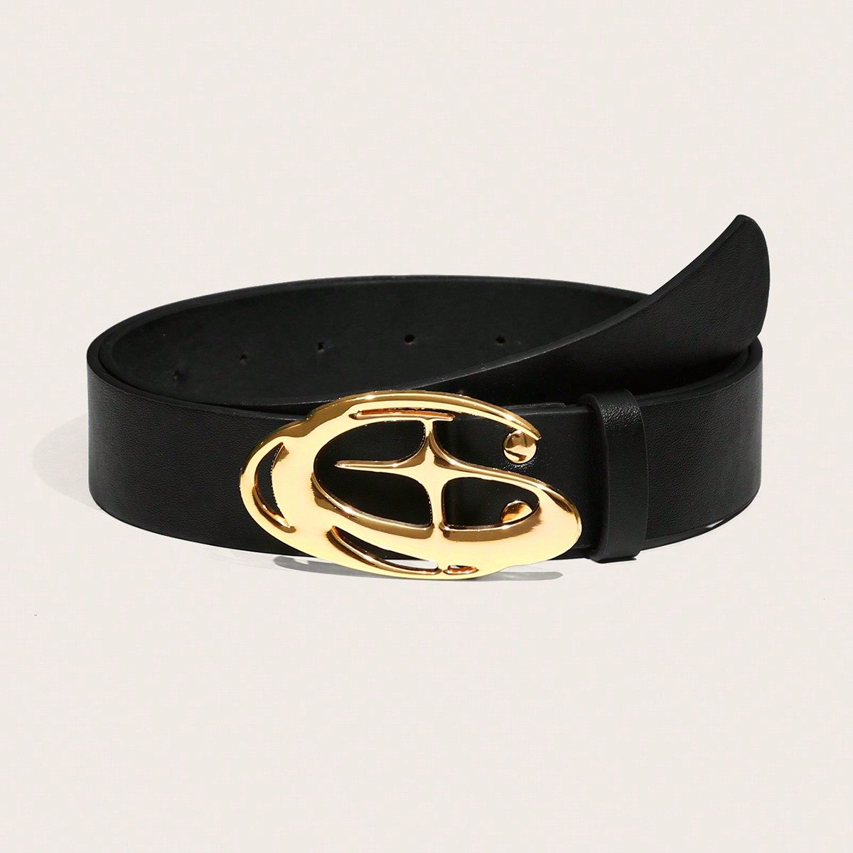 Vintage Cross Motif PU Leather Belt with Round Alloy Buckle