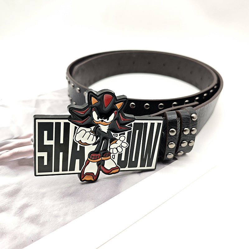 Sonic Motif Patent Leather Belt with Rivet Buckle Design