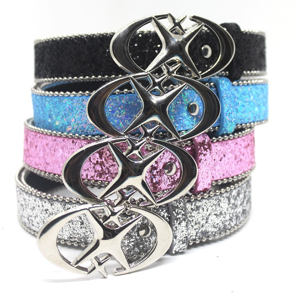 Double Star Sequin Accent PU Leather Belt with Alloy Buckle