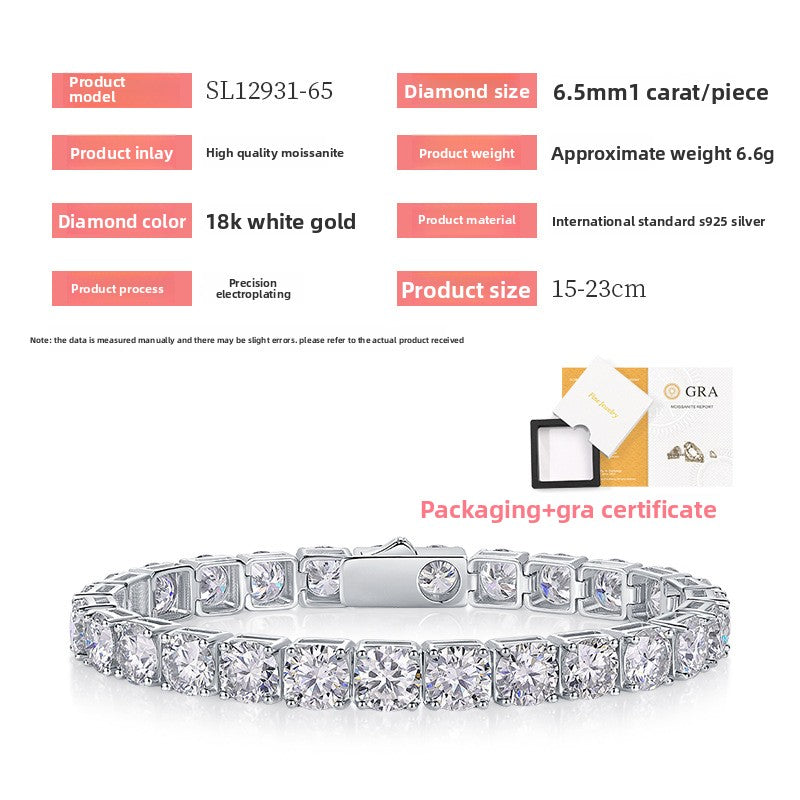 S925 Sterling Silver Moissanite Tennis Bracelet with Safety Clasp