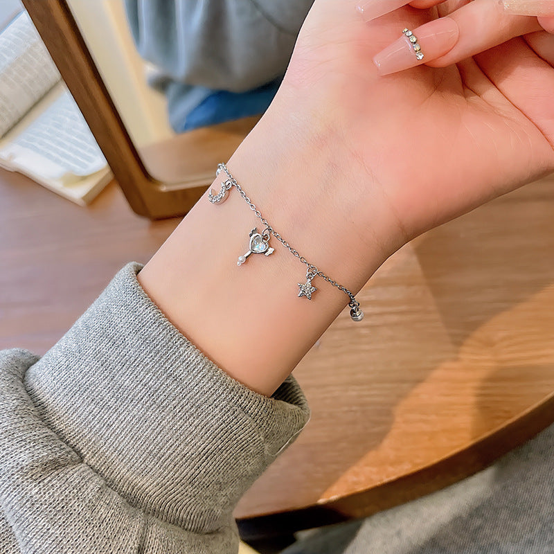 Star and Moon Titanium Steel Bracelet with Adjustable Sliding Knot