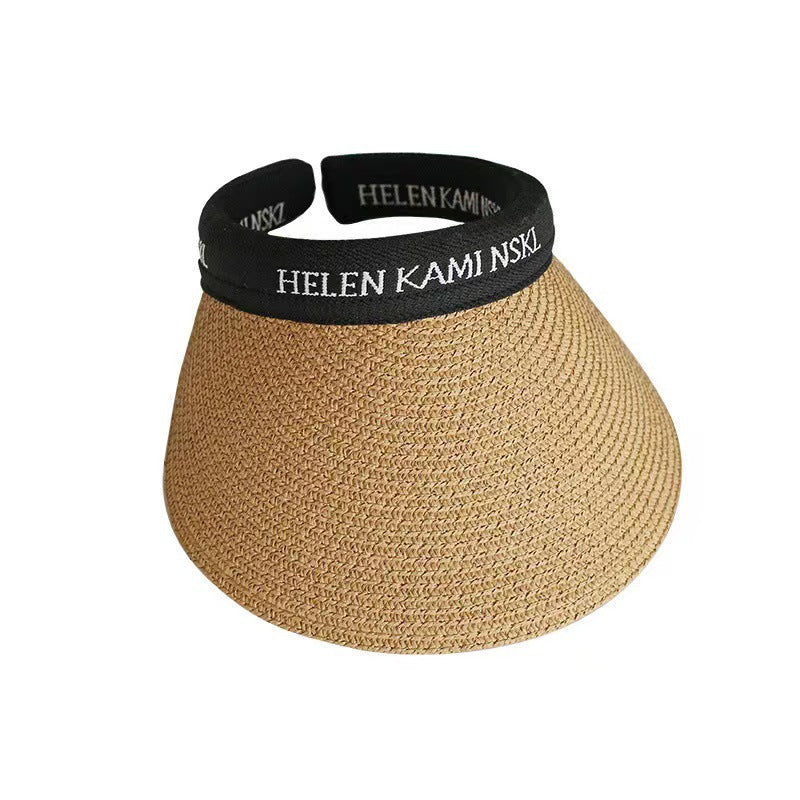 Wide-Brim Straw Sun Hat with Adjustable Open Top Design
